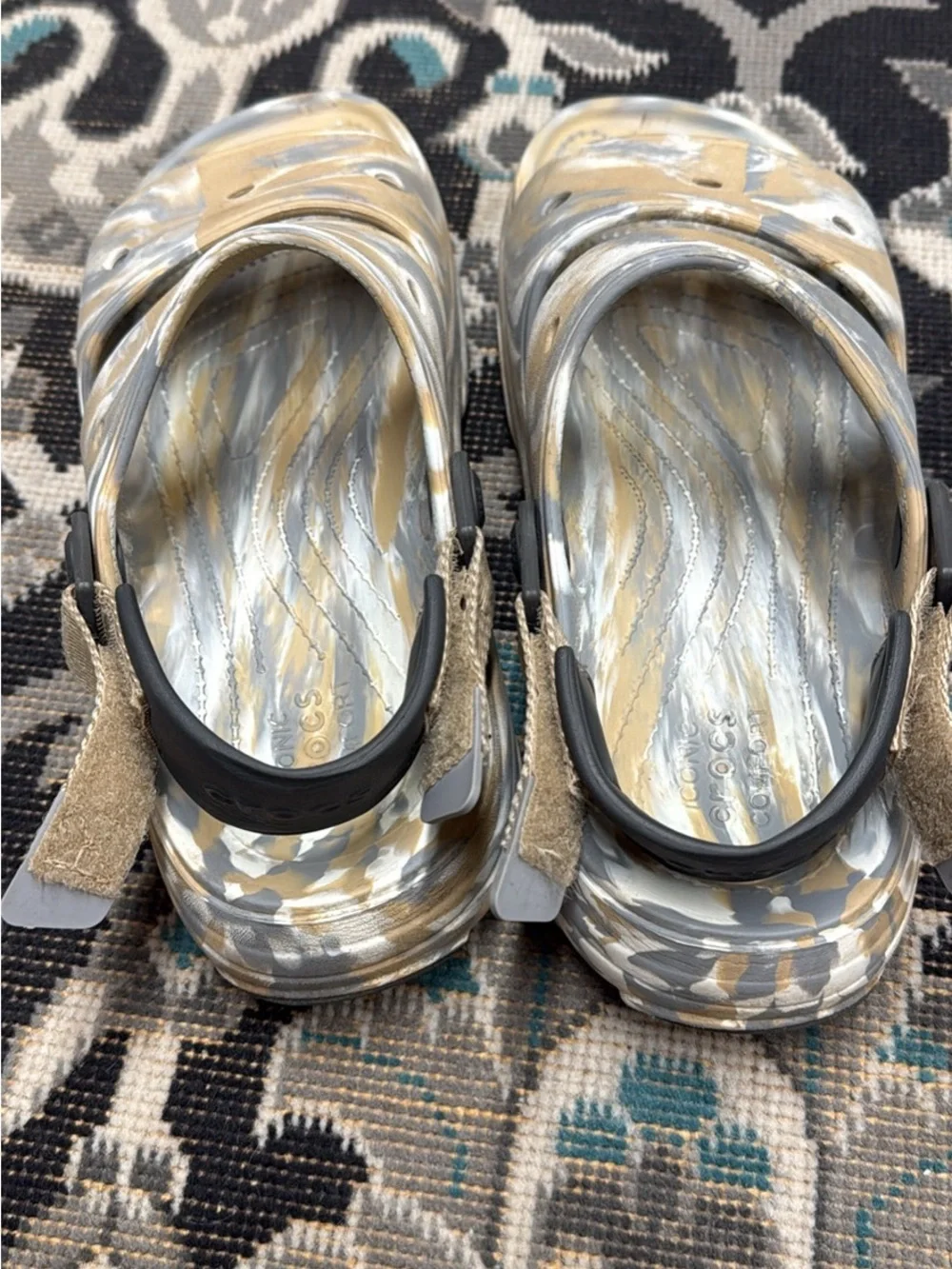 CROCS Men's Marbled Silver and Tan Dual-Strap Sandals